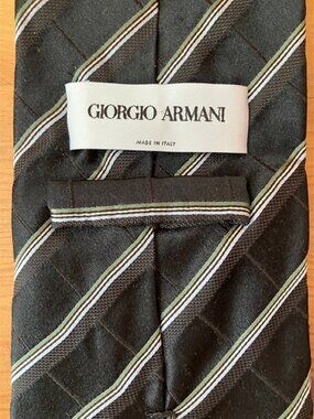 GIORGIO ARMANI Men's tie Silk Black Striped Handmade in Italy